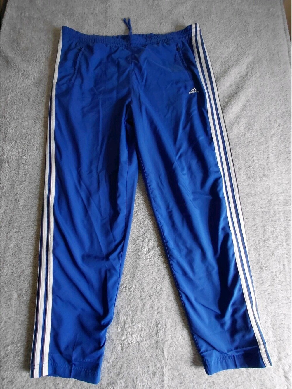 Vintage Adidas Lined Track Pants Mens Large Blue 3 Stripe Pockets Zip Hem